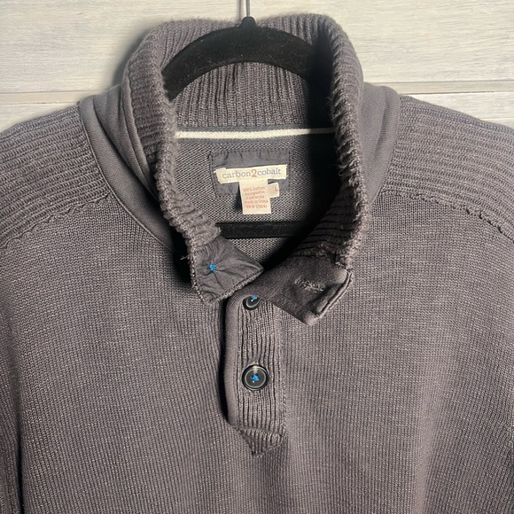 Carbon2Cobalt Charcoal Grey 3 Button Henley Thick Knit Pullover Sweater Basic - Picture 4 of 7